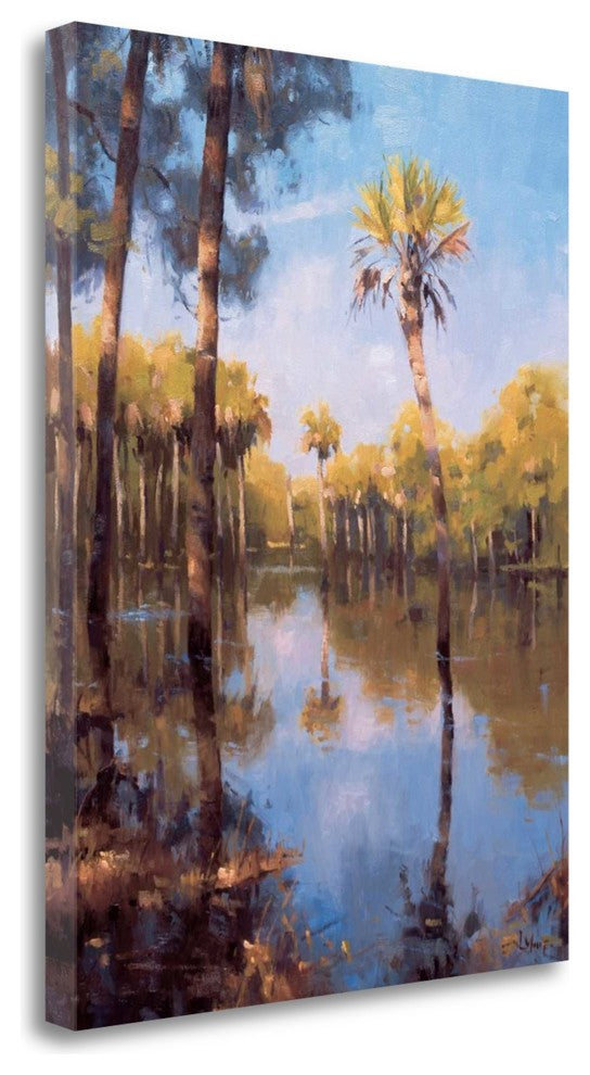 "Palms On Water II" By Larry Moore, Giclee Print on Gallery Wrap Canvas