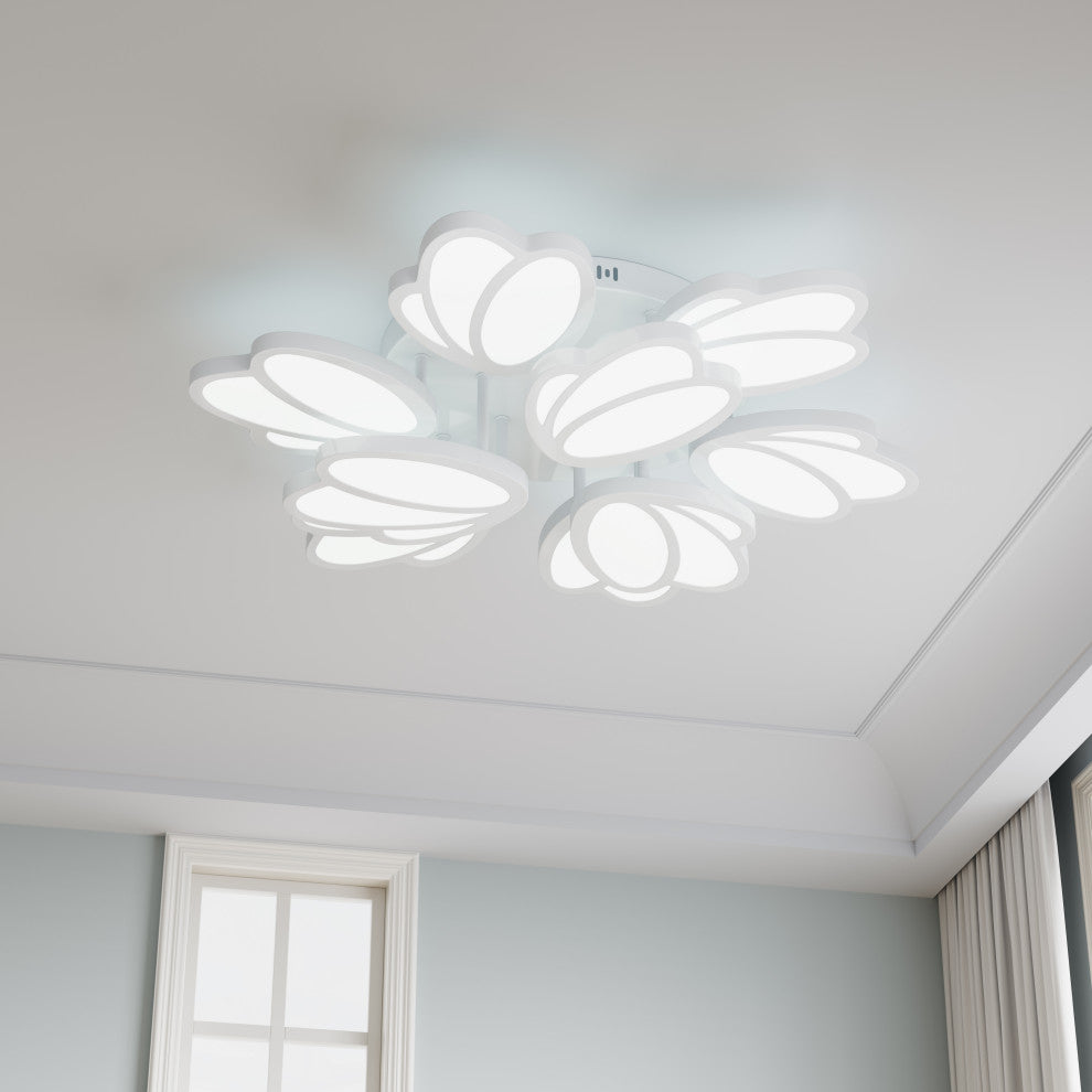 Modern Flower Petals Design LED Dimmable Semi Flush Mount Ceiling Light
