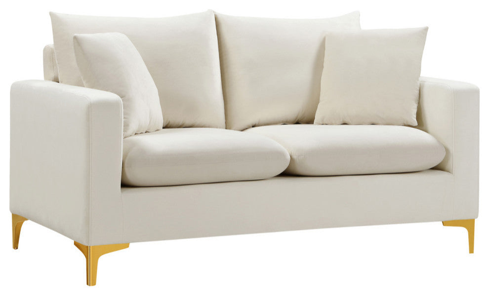 Naomi Velvet Upholstered Loveseat, Cream