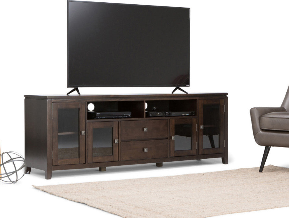Cosmopolitan SOLID WOOD 72 inch Wide TV Media Stand For TVs up to 80 inches, Mahogany Brown