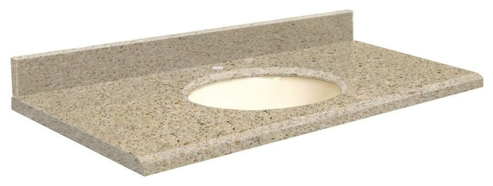 Quartz 37"x22" Vanity Top, Single Faucet Hole, Sorrento Coast, Biscuit Bowl