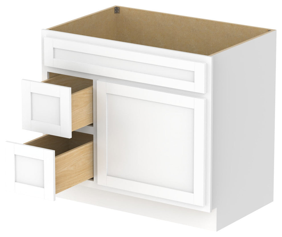 Vanity Art Vanity Base Cabinet, No Top, Drawers on Left, 36", White