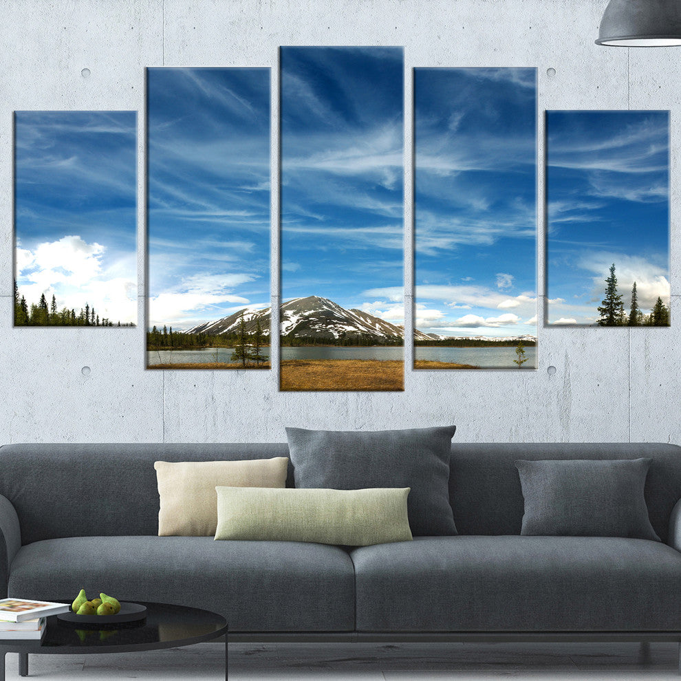"Mountain and Lake Under Blue Sky" Wall Art, 60"x32", 5-Panels