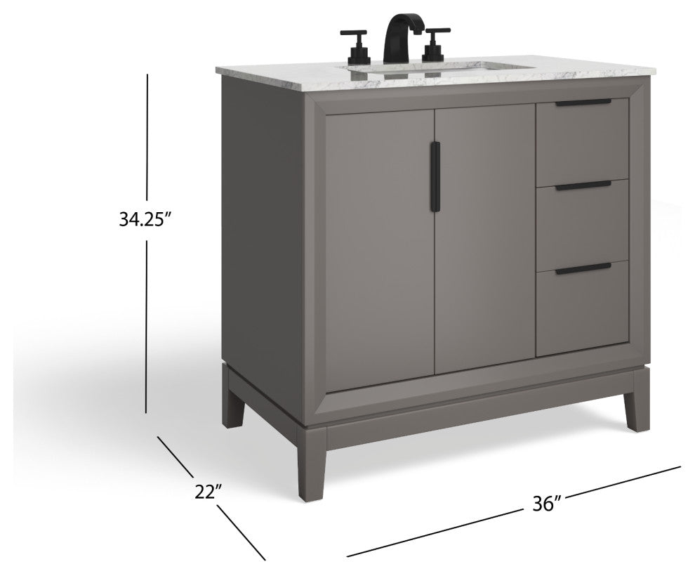 The Ezra Bathroom Vanity, Cashmere Gray, 36", Single Sink, Freestanding