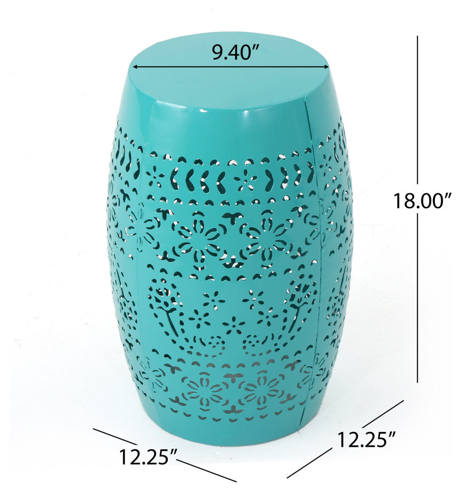 GDF Studio Apple Indoor 12" Lace Cut Iron Side Table, Teal