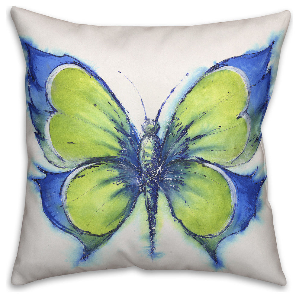 Green Butterfly Outdoor Throw Pillow, 16"x16"