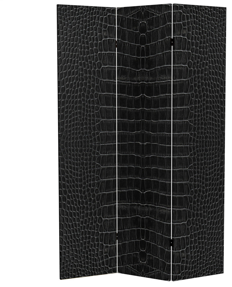 6' Tall Double Sided Black Crocodile Print Canvas Room Divider