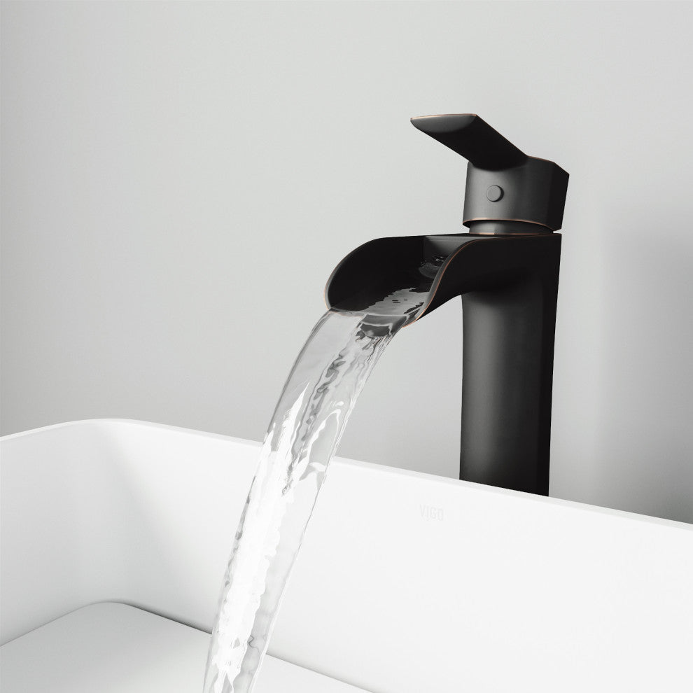 VIGO Niko 11" H Single Handle Single Hole Bathroom Vessel Faucet, Antique Rubbed Bronze, With Pop-Up Drain