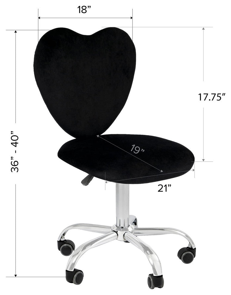 Heart 360 Degrees Vanity Chair With Adjustable Height, Black Velvet