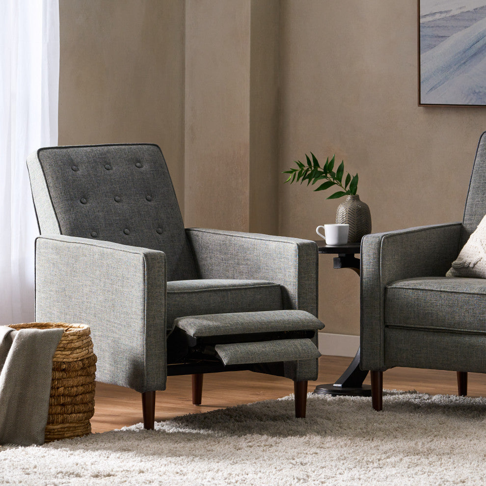 GDF Studio Macedonia Mid-Century Modern Button Tufted Fabric Recliner, Gray Fabric