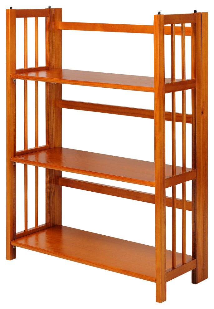 3 Shelf Folding Bookcase, Honey Oak, Large, 3 Shelf