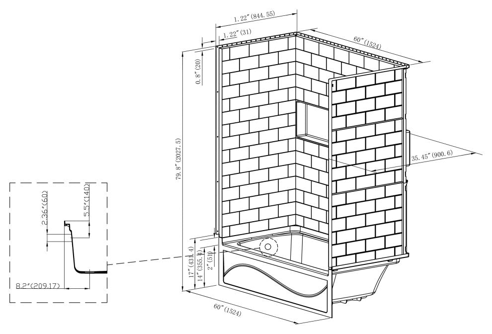 60" x 32" 4-Piece Direct-to-Stud Alcove Tub Surround, White