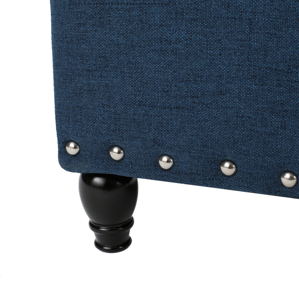 GDF Studio Evvy Fabric Storage Ottoman, Deep Blue