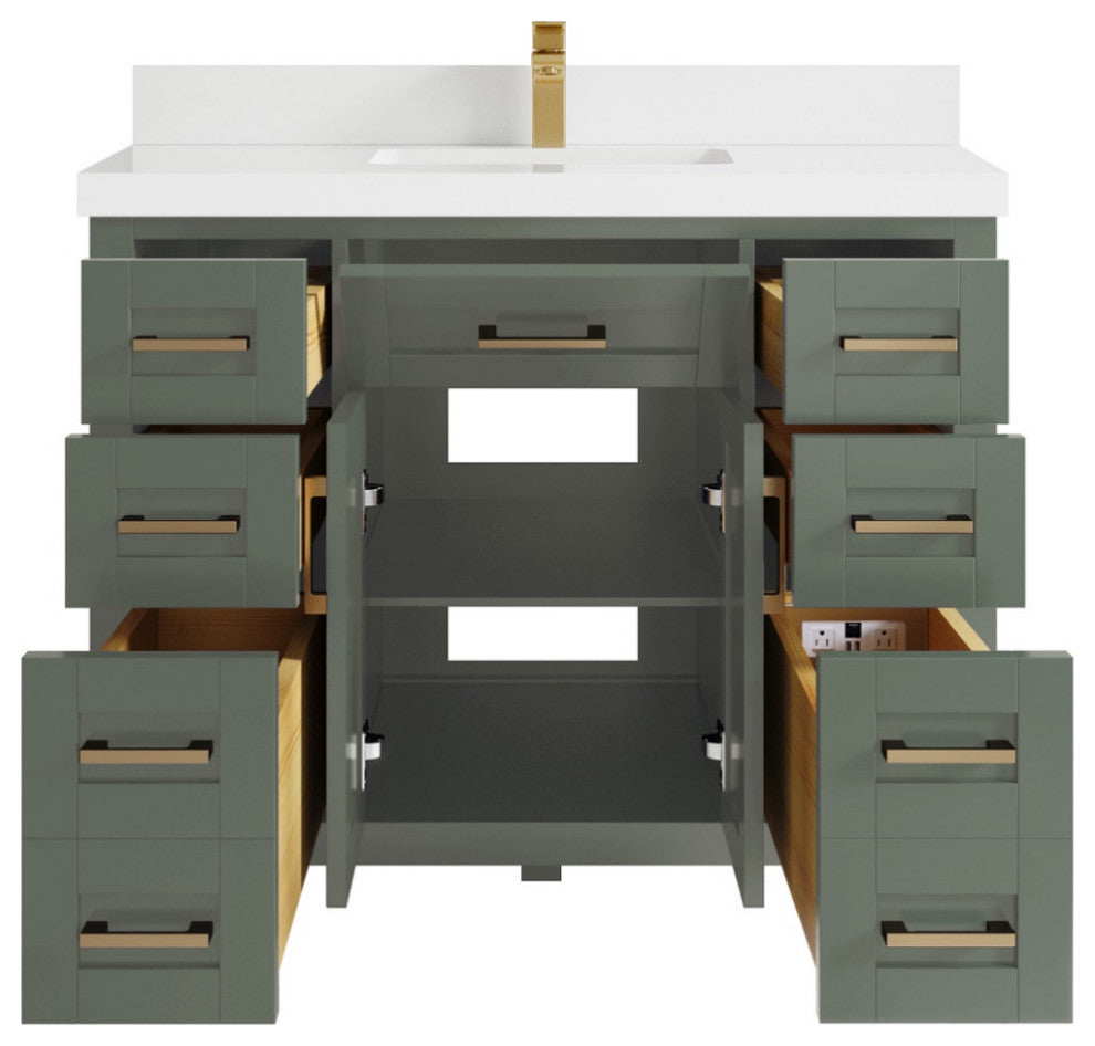 Cambridge 42" Single Sink Bath Vanity in Evergreen 2" White Quartz