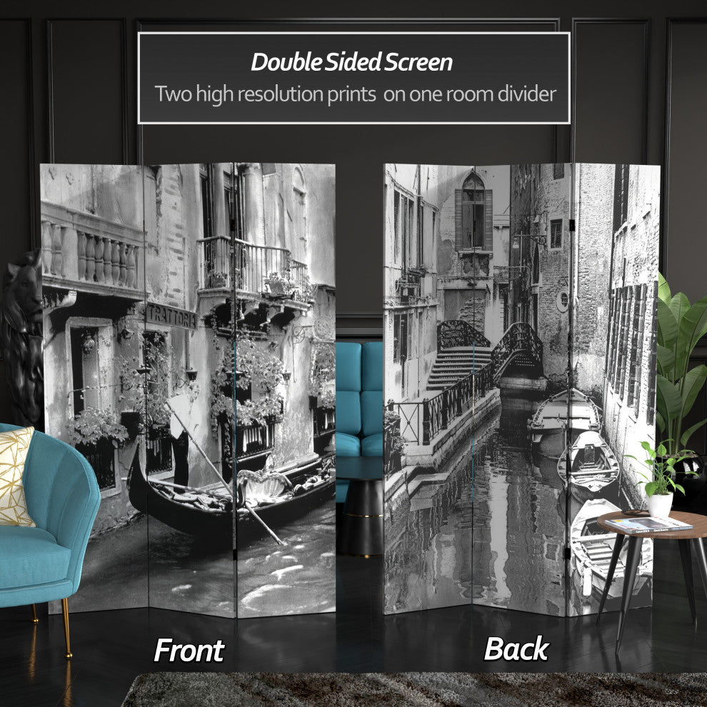 6' Tall Double Sided Scenes of Venice Canvas Room Divider