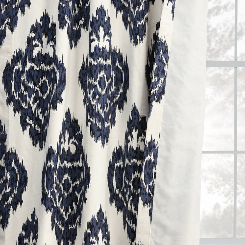 Ikat Blue Printed Cotton Curtain Single Panel, 50"x108"
