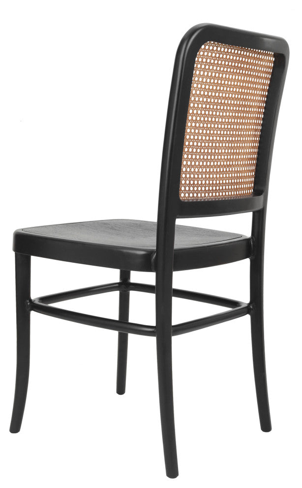 Sonora Rattan Dining Side Chair Wood Seat, Black/Natural