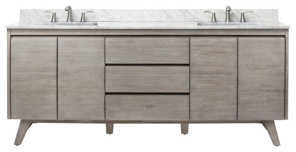 Avanity Coventry 73" Bath Vanity Combo, Gray Teak Finish, Carrara White Marble Top