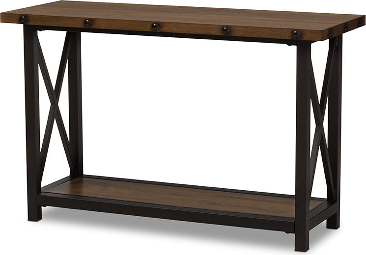 Herzen Antique Black Textured Finished Metal Distressed Wood Console Table