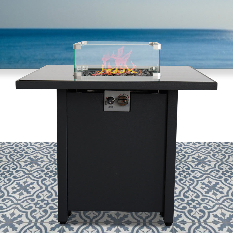 30" Outdoor Rectangle Fire Pit Table, Black