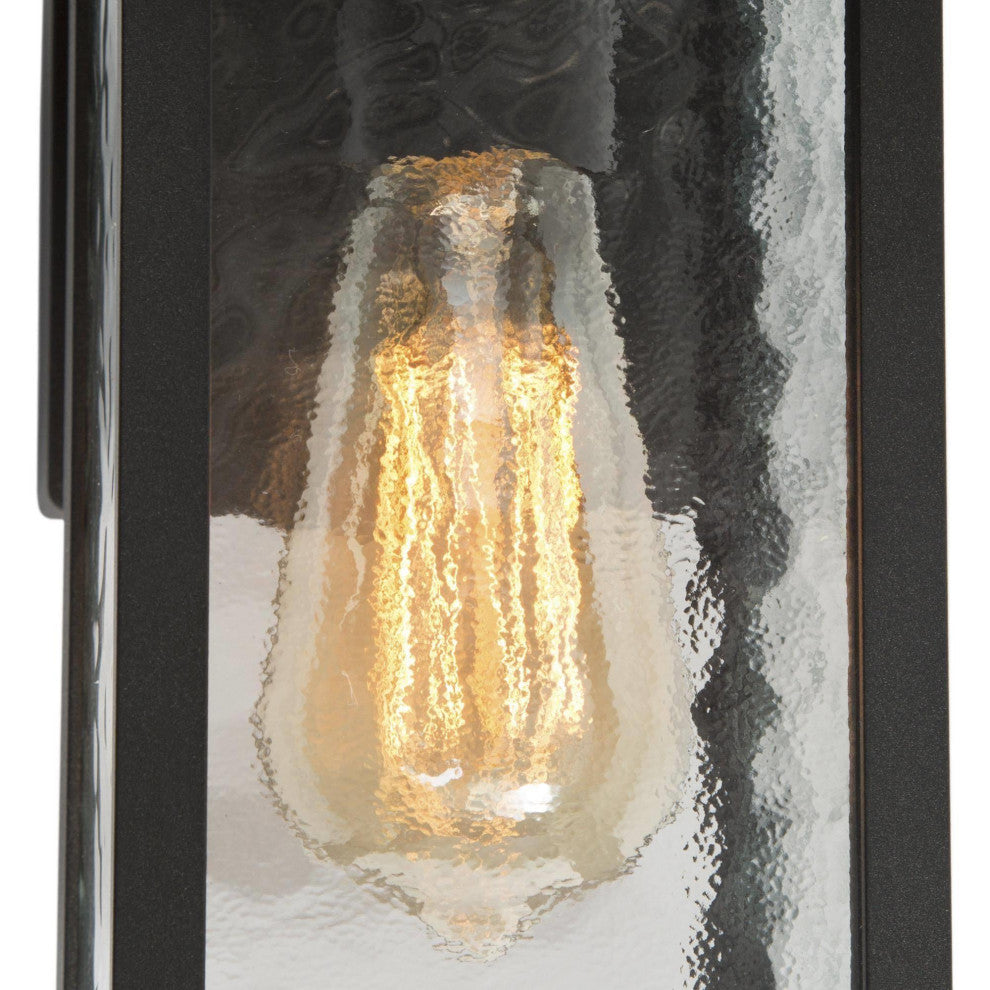 LNC 11-in Matte Black Water Proof Square Wall Sconce, Texutred Glass