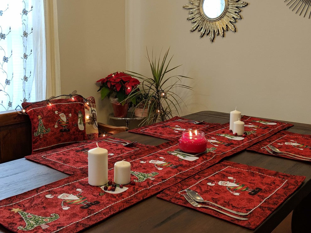 Here Comes Santa Claus Vintage Woven Christmas Tapestry Table Runner, 13x90