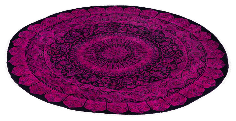 Overdyed One-of-a-Kind Hand-Knotted Area Rug Purple, 8' 1" x 8' 3"