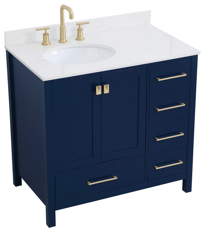 Iris 36" Single Bathroom Vanity, Blue With Backsplash
