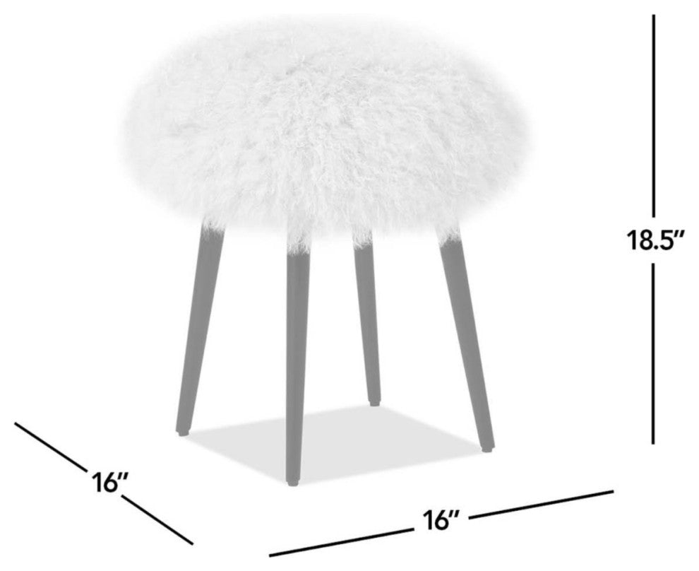 Alberta 16" Mongolian Sheepskin Genuine Fur Round Ottoman, Dimensional Gray