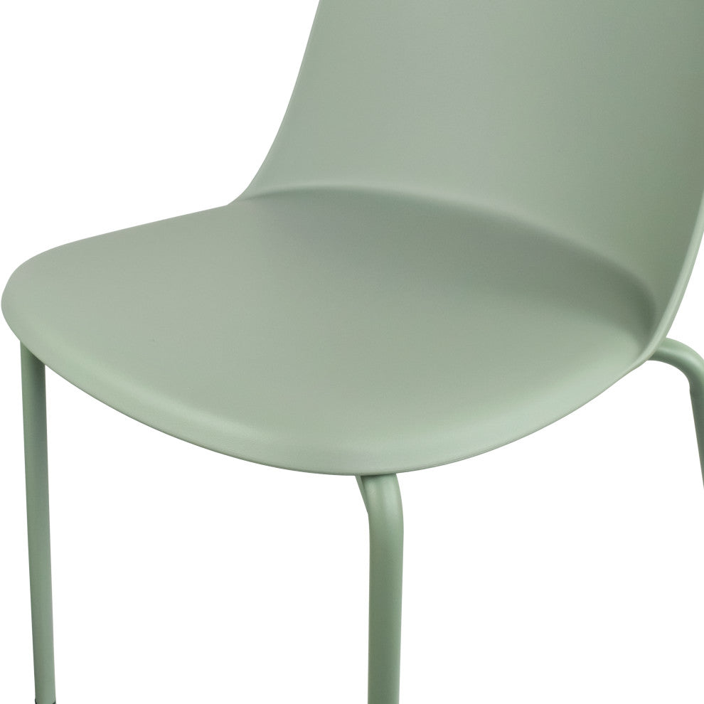 Set of 4 Stackable Modern Dining Stacking Chairs Plastic Metal Chrome Legs, Green