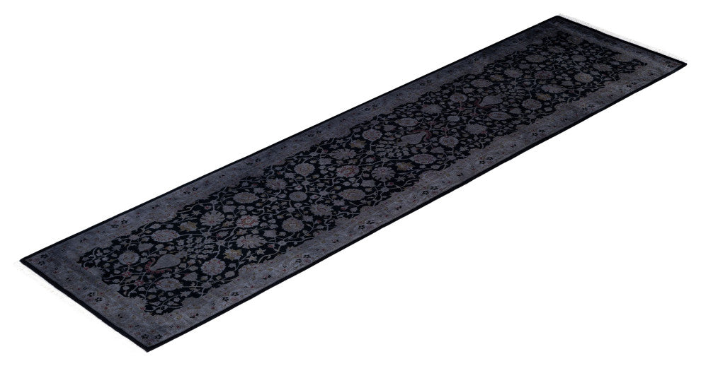 Overdyed One-of-a-Kind Hand-Knotted Area Rug Black, 2' 7" x 10' 6"