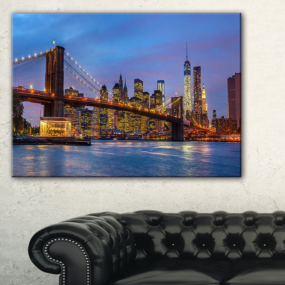 "Brooklyn Bridge With Lights and Reflections" Art, 60"x28", 1 Panel
