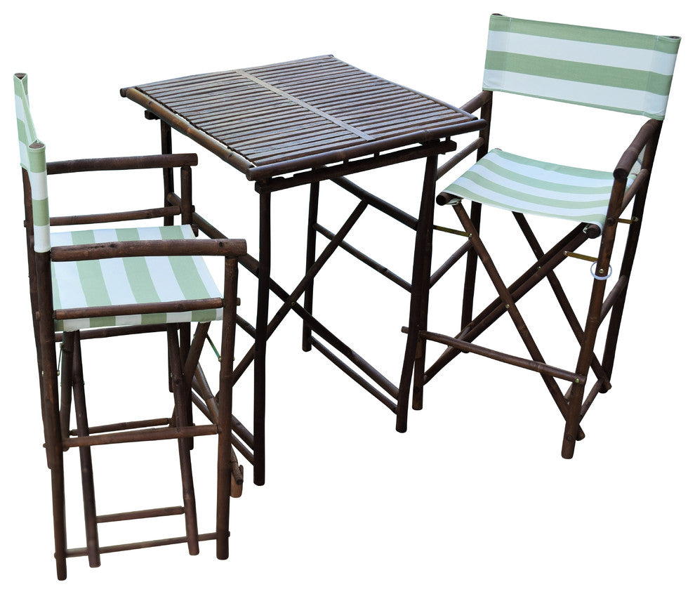Director High Square 3-Piece Table Set, Celadon Stripes, Espresso