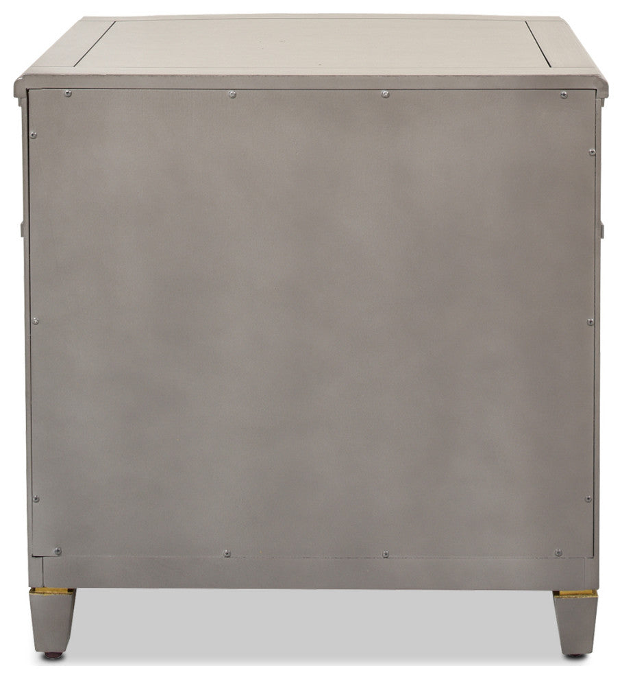 Dauphin Solid Wood 3-Drawer Gold Accent End Table, Gray Cashmere