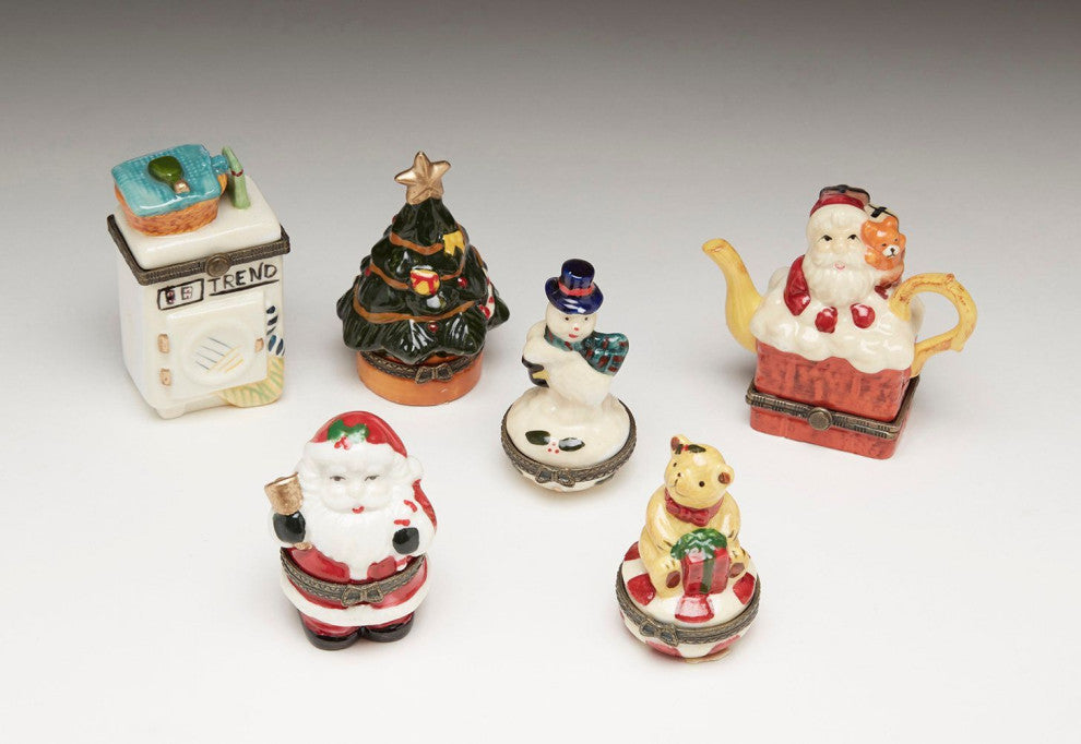 Crandall Porcelain Christmas Themed Decorative Box, White/Multi