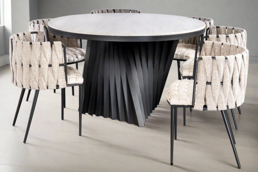 Waterfall Marble Top Round Dining Table, Black