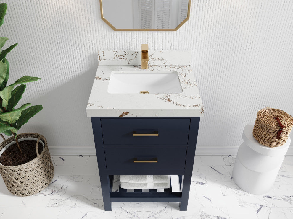 Parker 24" Single Sink Bath Vanity, Navy Blue 2" Viola Gold