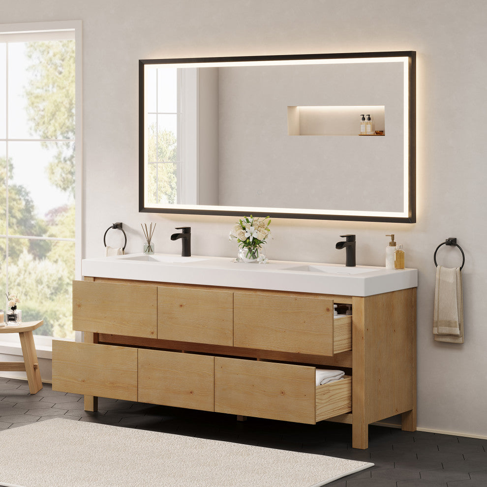 Cascadia Bathroom Vanity, Weathered Fir, 72", With Mirror
