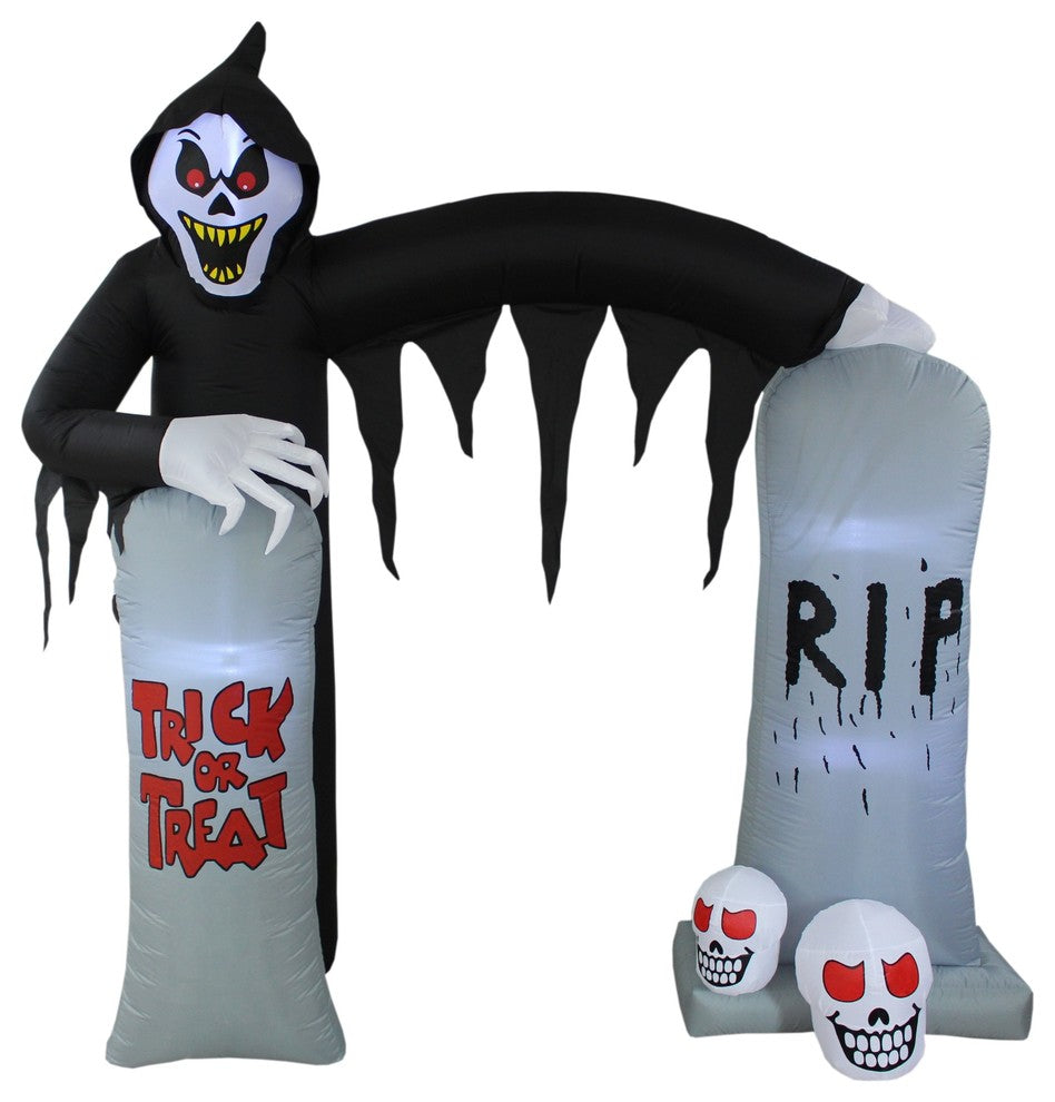 Halloween Inflatable Grim Reaper and Tombstones Archway With Skulls, 8'