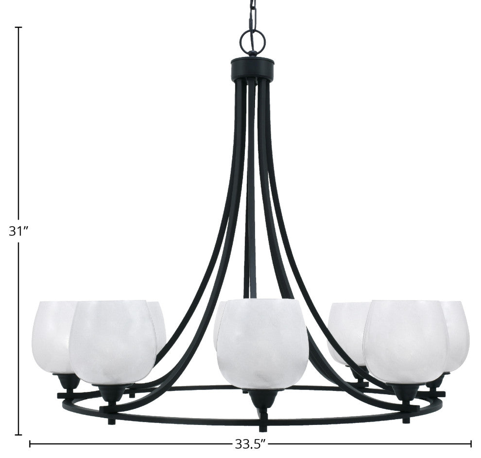 Paramount Uplight 8-Light Chandelier, Matte Black, 6" White Marble Glass