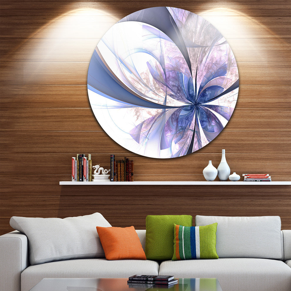 Light Blue Fractal Flower Design, Modern Floral Disc Metal Artwork, 23"