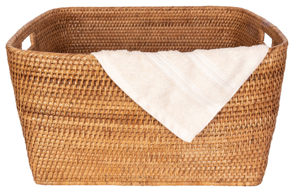 Saboga Home Family Basket With Cutout Handle, Honey Brown, 24"x20"x13"