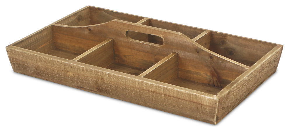 6 Compartment Wood Caddy With Center Handle