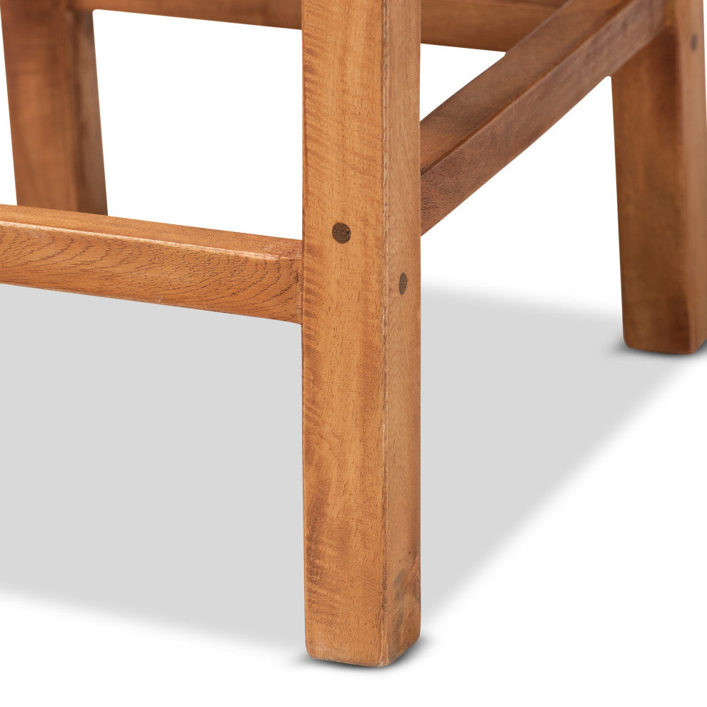 Moscow Bohemian Natural Brown Rattan and Walnut Brown Finish Wood Counter Stool