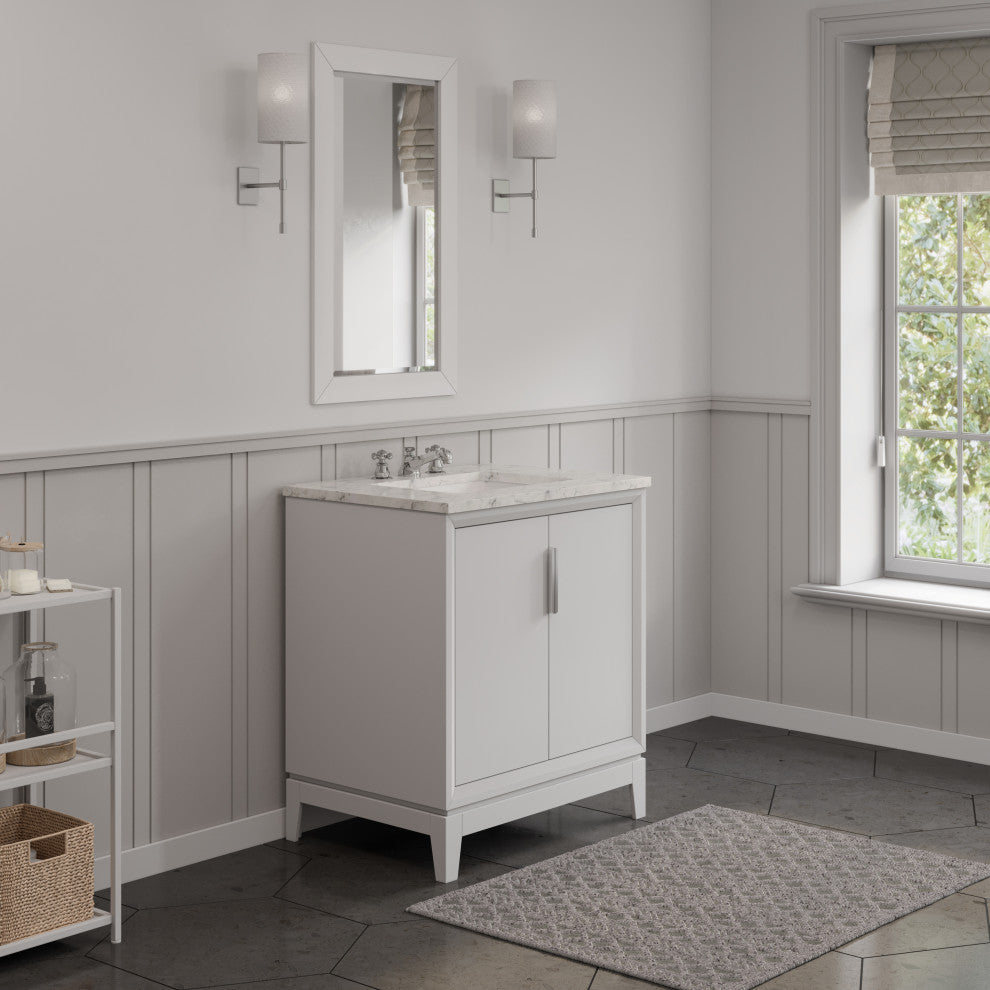 Elizabeth 30" Single Sink Carrara White Marble Vanity, Pure White