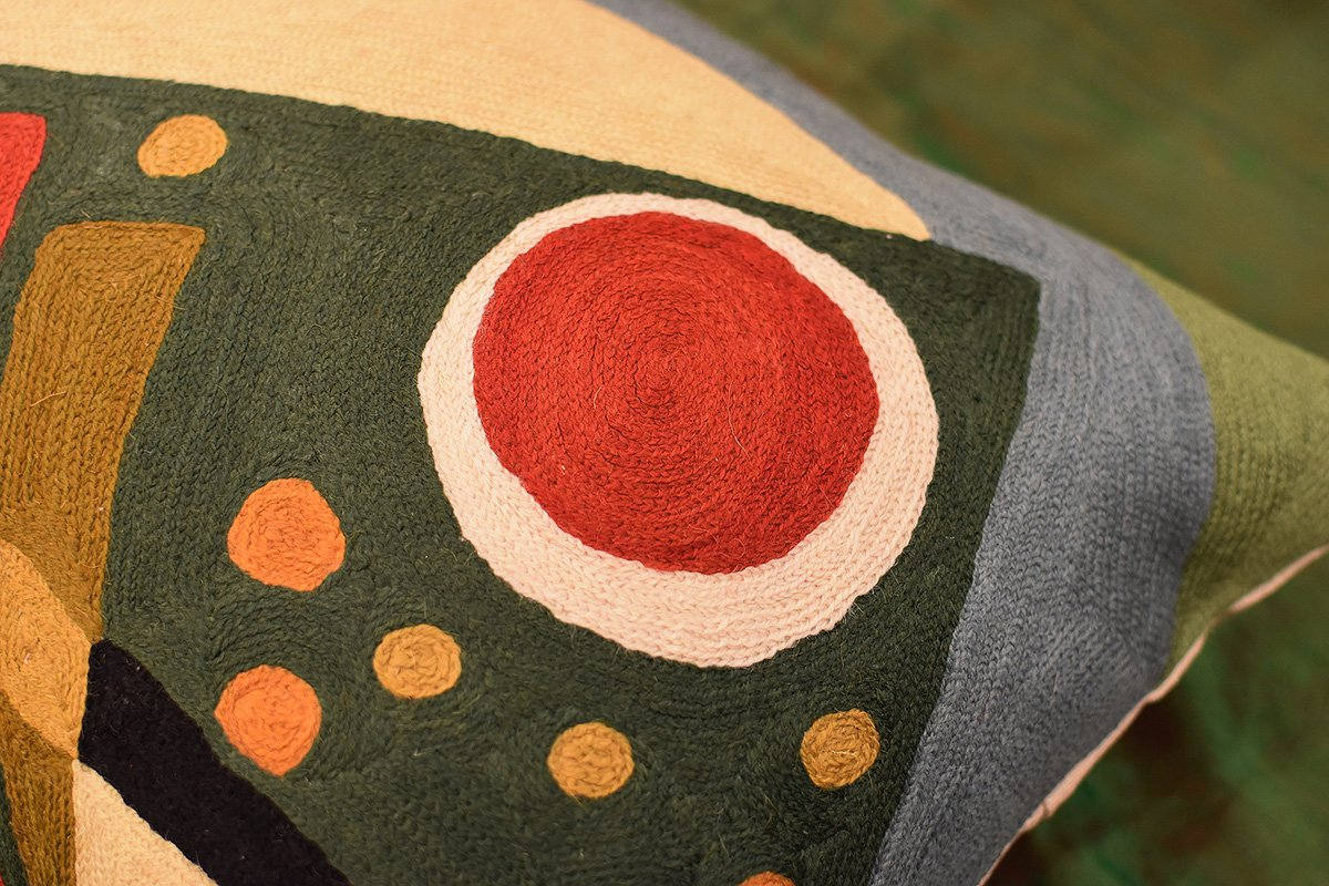 Lumbar Kandinsky Throw Pillow Cover Composition VII Green Rectangle Wool 14"³x20"³
