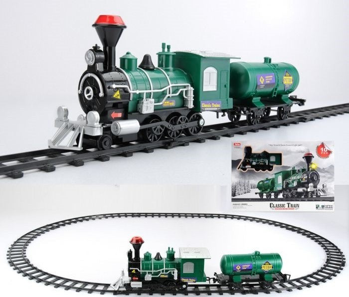 10-Piece Green Battery Operated Lighted, Animated Classic Train Set With Sound