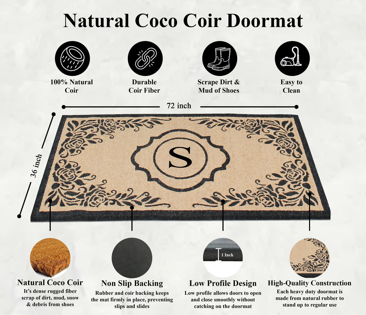 A1HC First Impression Hand Crafted Ella Entry Coir Monogrammed Double Doormat, S