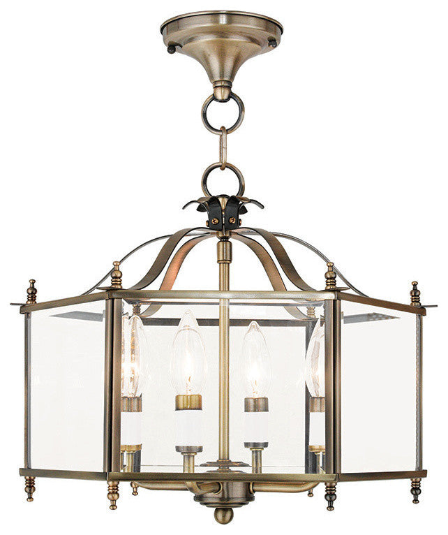 Livingston Convertible Chain-Hang and Ceiling Mount, Antique Brass