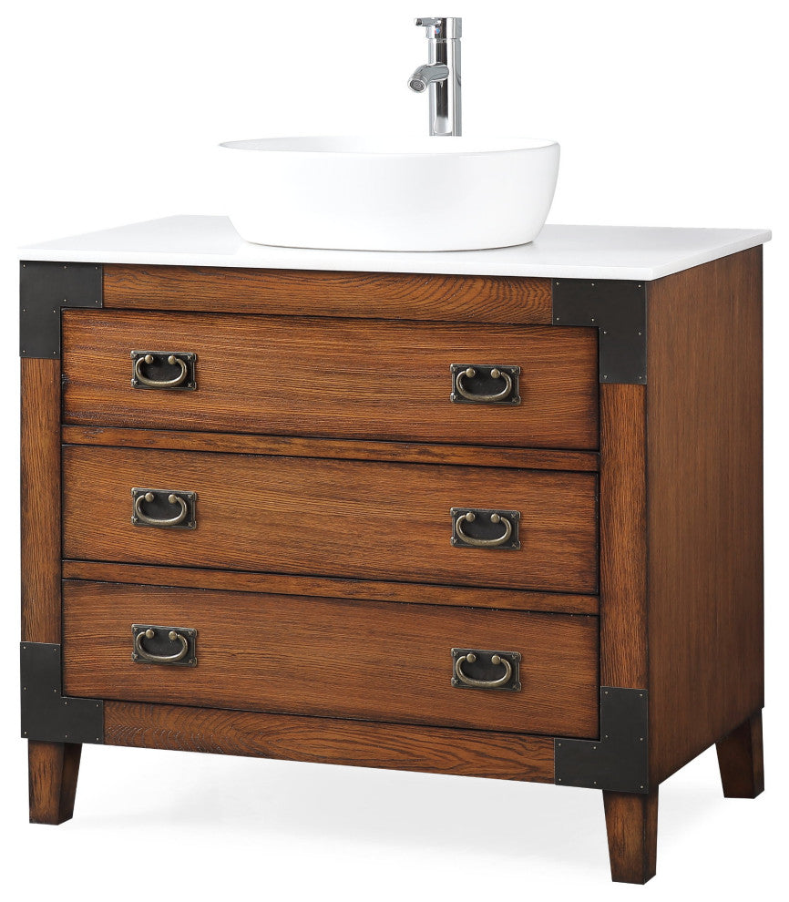36" Asian-Inspired All Wood Construction Akira Vessel Sink Bathroom Cf35535
